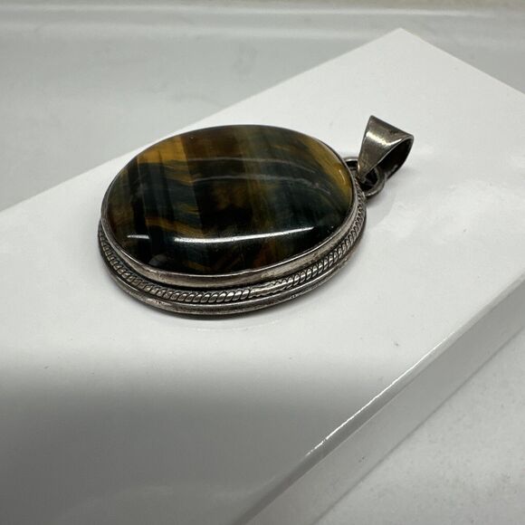 Tiger Eye Large Pendant Necklace Sterling Silver - Picture 7 of 12